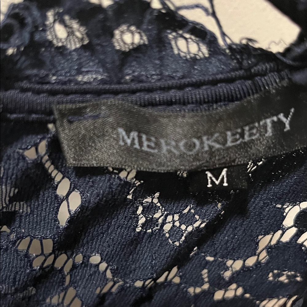 Chic Navy Lace Midi Dress - Picture 2 of 5